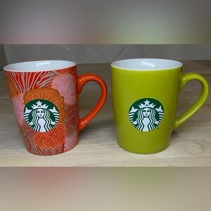 Pair of Starbucks 2021 Coral & Green Mermaid Logo Coffee Mug Cup 10oz